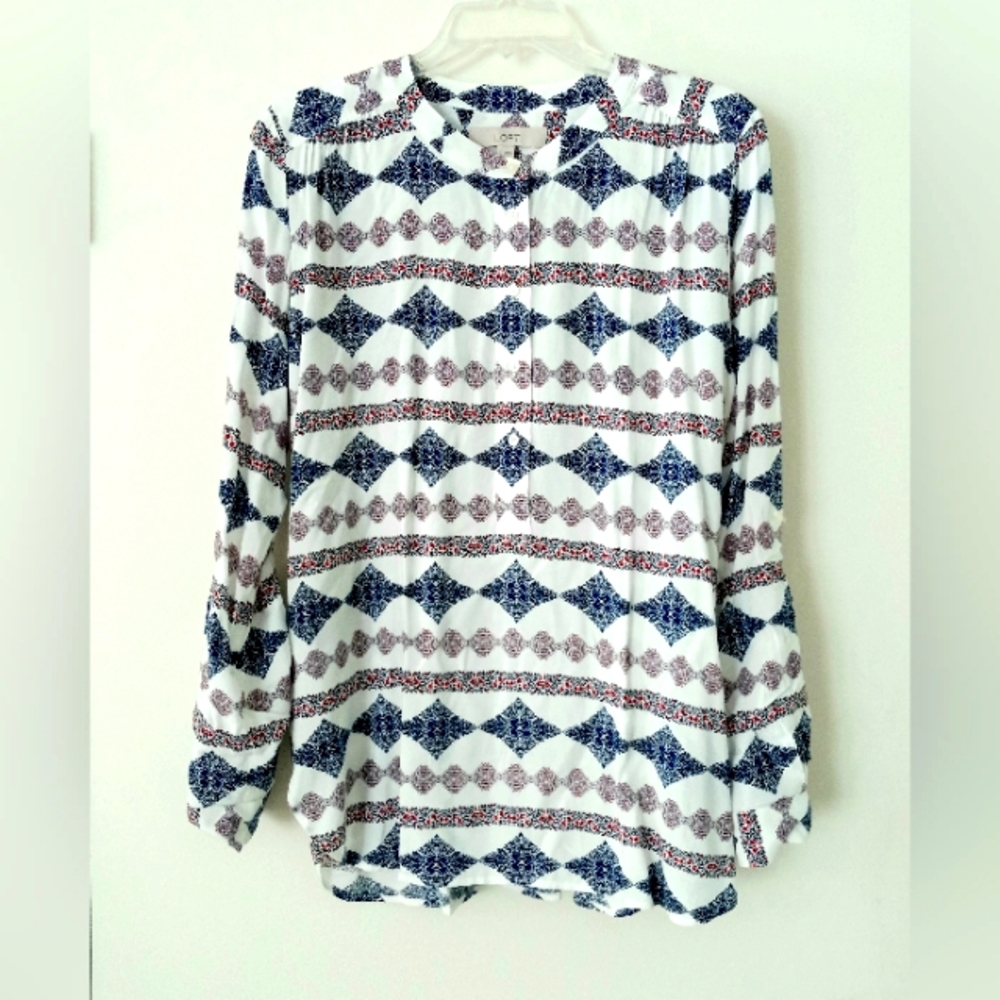 Loft boho tribal 1/2 button down roll tab sleeve NWT size Small top